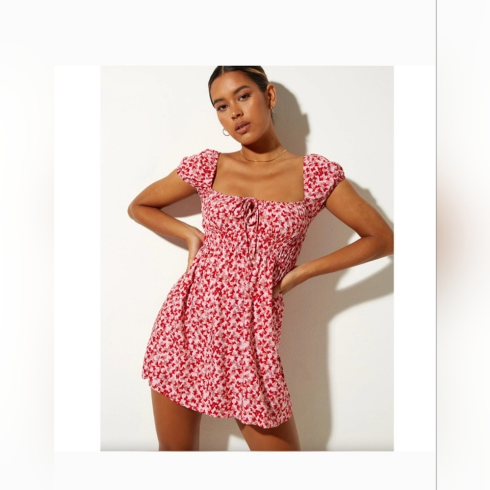 Motel Rocks Galova Mini Dress Womens Medium Ditsy Butterfly Pink Red Short New